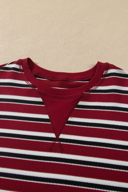 Stripe Drop Shoulder Puff Long Sleeve Top