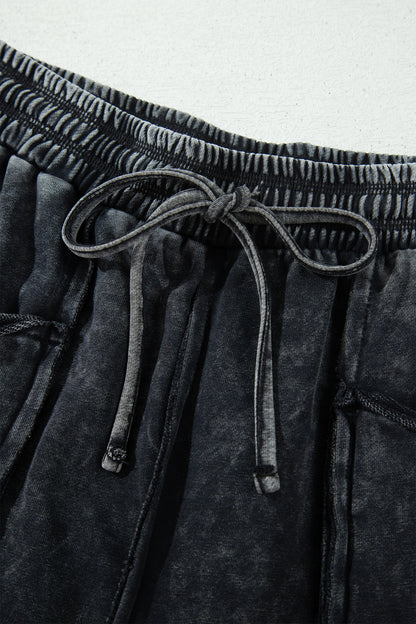 Mineral Wash Raw Seam Drawstring Waist Barrel Pants