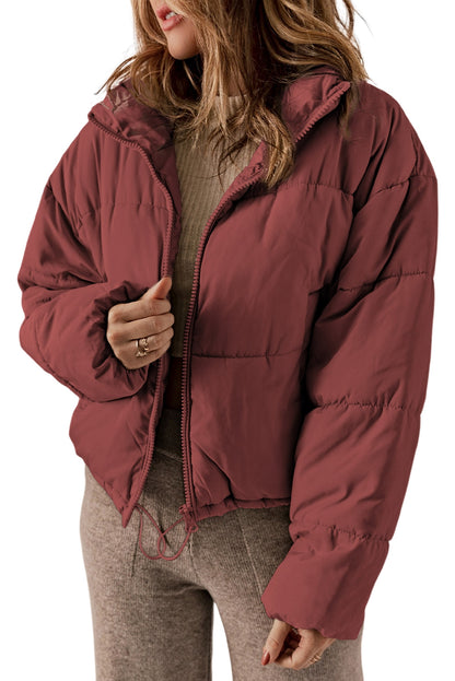 Zip Up Drawstring Puffer Coat