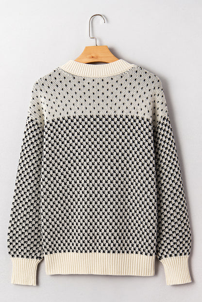 Dotted Colorblock Lantern Sleeve Sweater