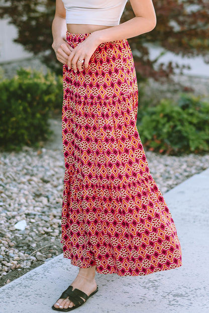 Boho Floral Tiered Maxi Skirt