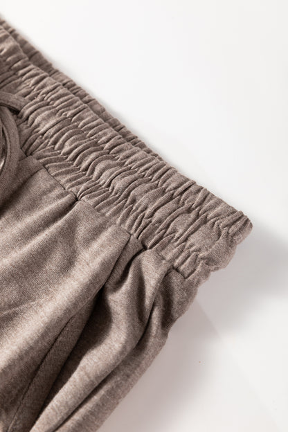 Solid Ruffle Wide Leg High Waist Pants