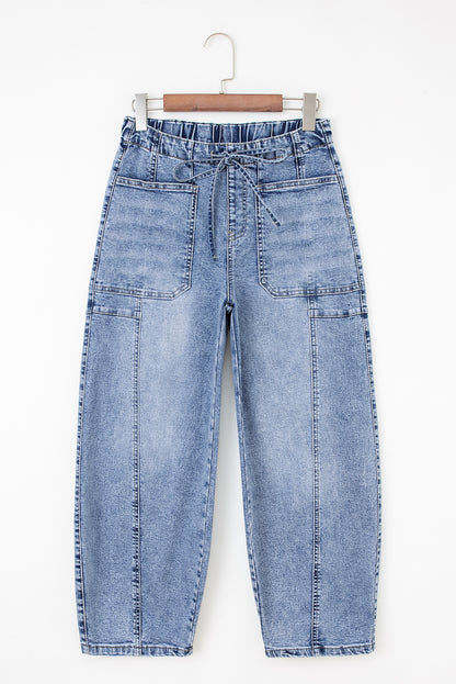 Large Patch Pocket Drawstring Paperbag Waist Barrel Jeans