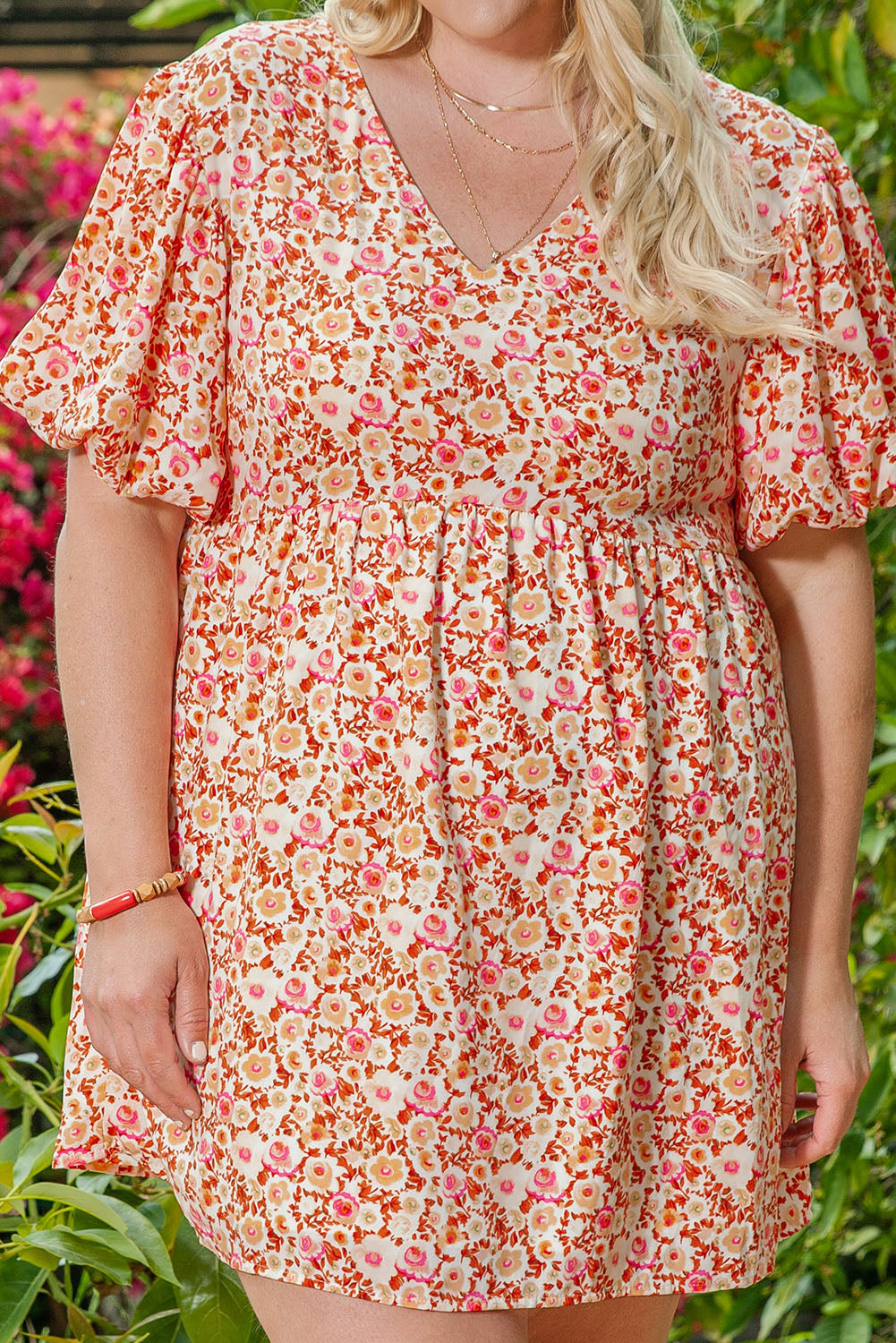 Floral Puff Sleeve Dress Plus Size