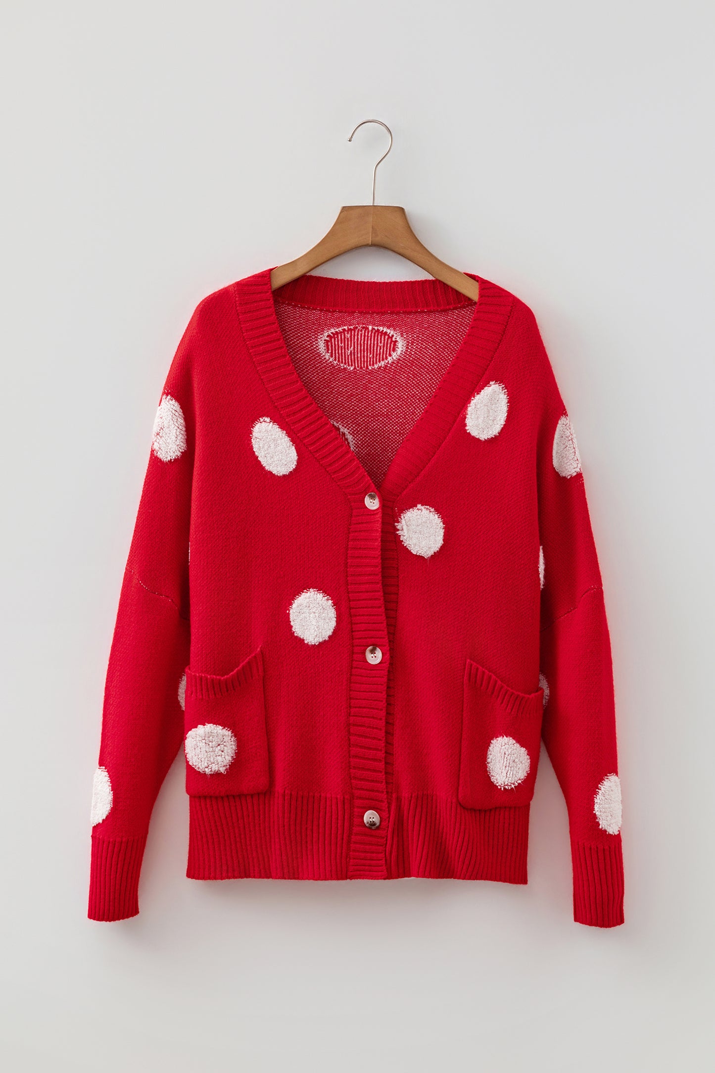 Polka Dot Button Front Oversized V-Neck Cardigan