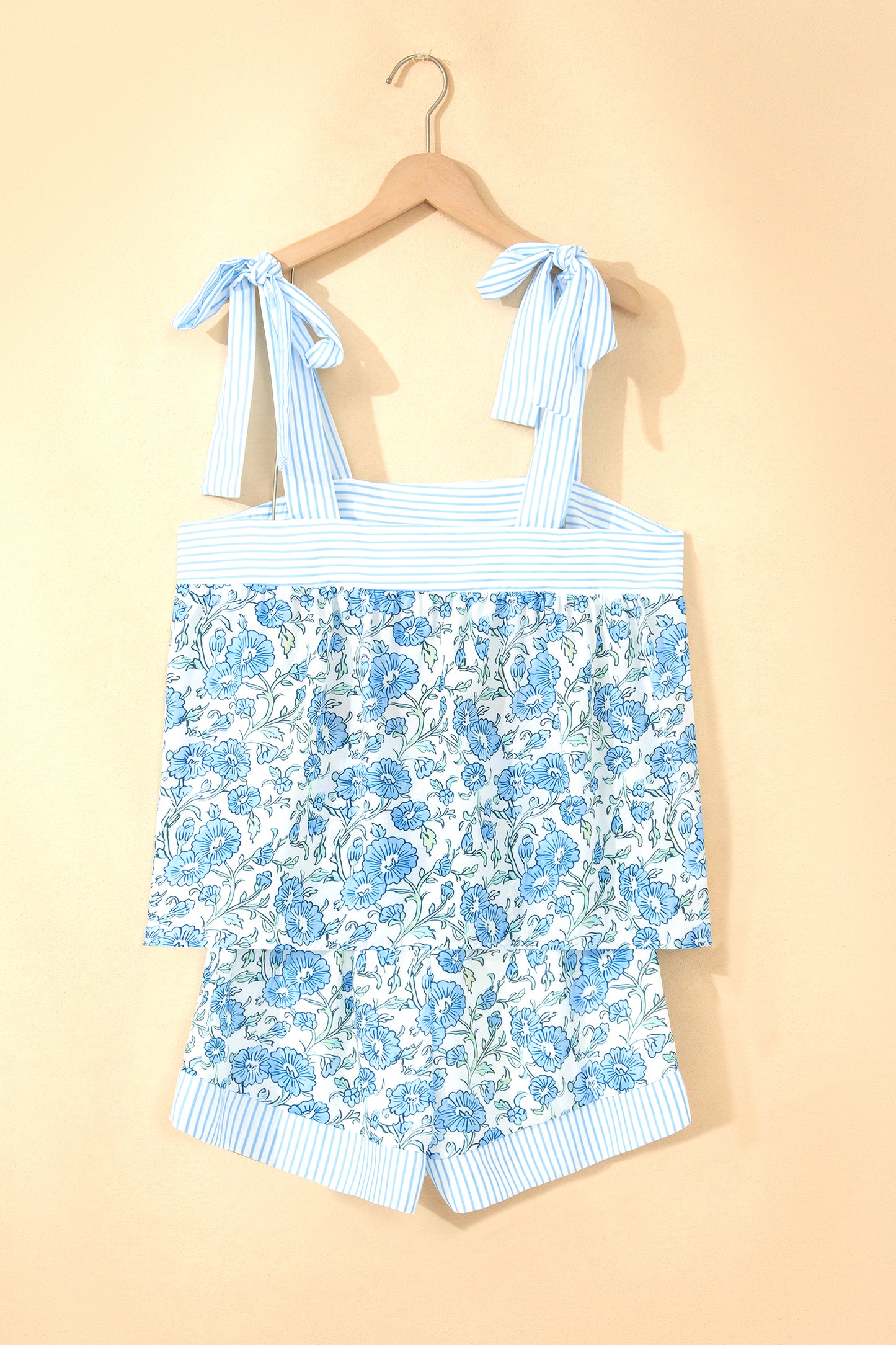 Floral Stripe Patchwork Top & Shorts Set