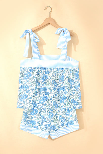 Floral Stripe Patchwork Top & Shorts Set