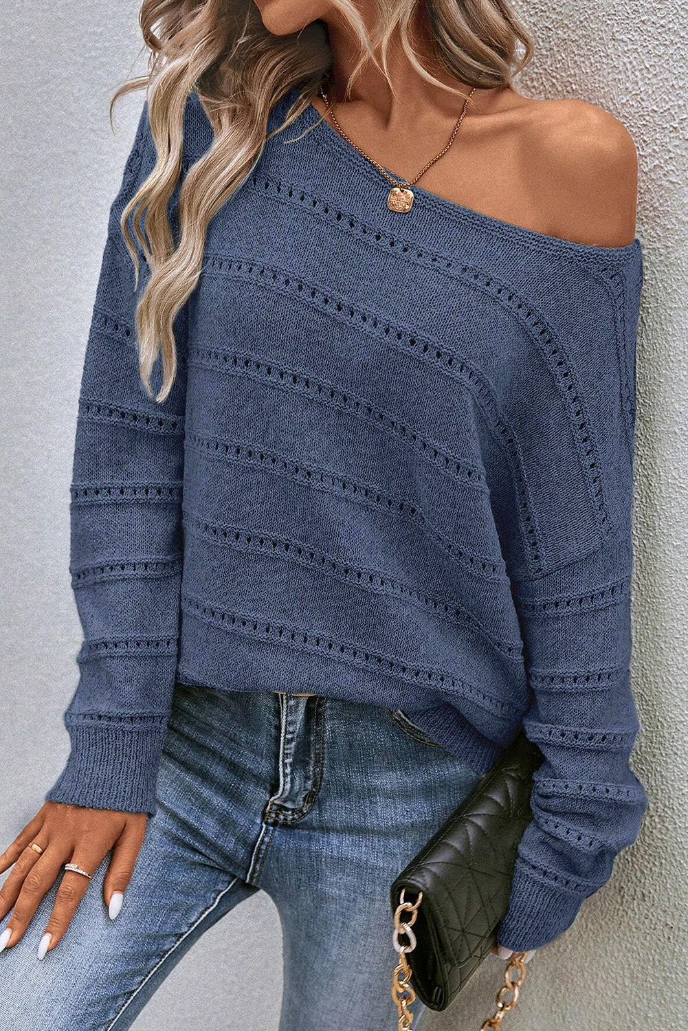 Pointelle Knit Boatneck Sweater