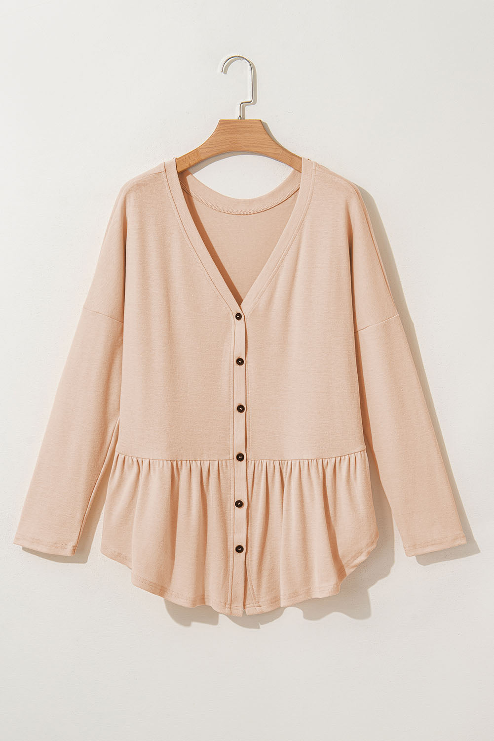 Ruffle V-Neck Buttoned Shirt