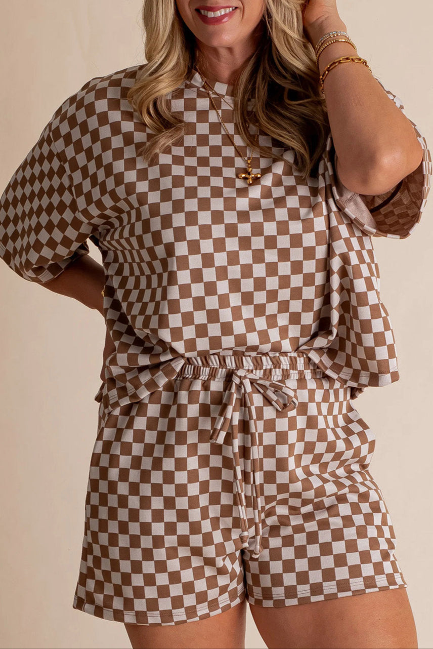 Plus Size Checker Tee And Shorts Set