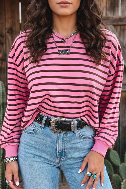 Stripe V-Neck Drop Shoulder Long Sleeve Top