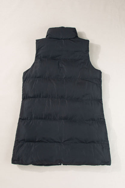 Zip Up Pocketed Longline Puffer Vest