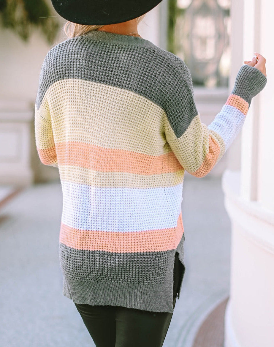 Multicolor Stripe Knit Cardigan w/Pockets