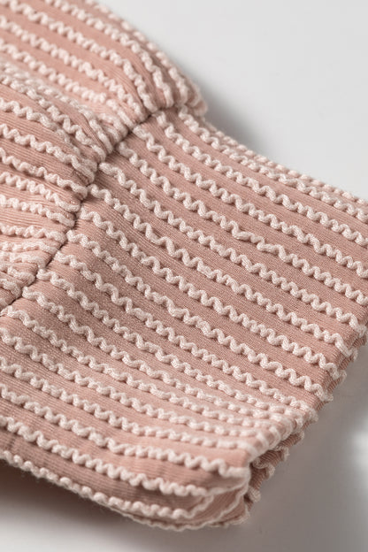Corded Knit Zipper Collar Drop Shoulder Long Sleeve Top