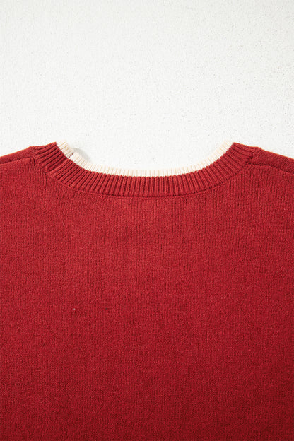 Leopard Bow Split Cuff Contrast Trim Sweater