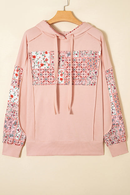 Floral Patchwork Drawstring Hoodie