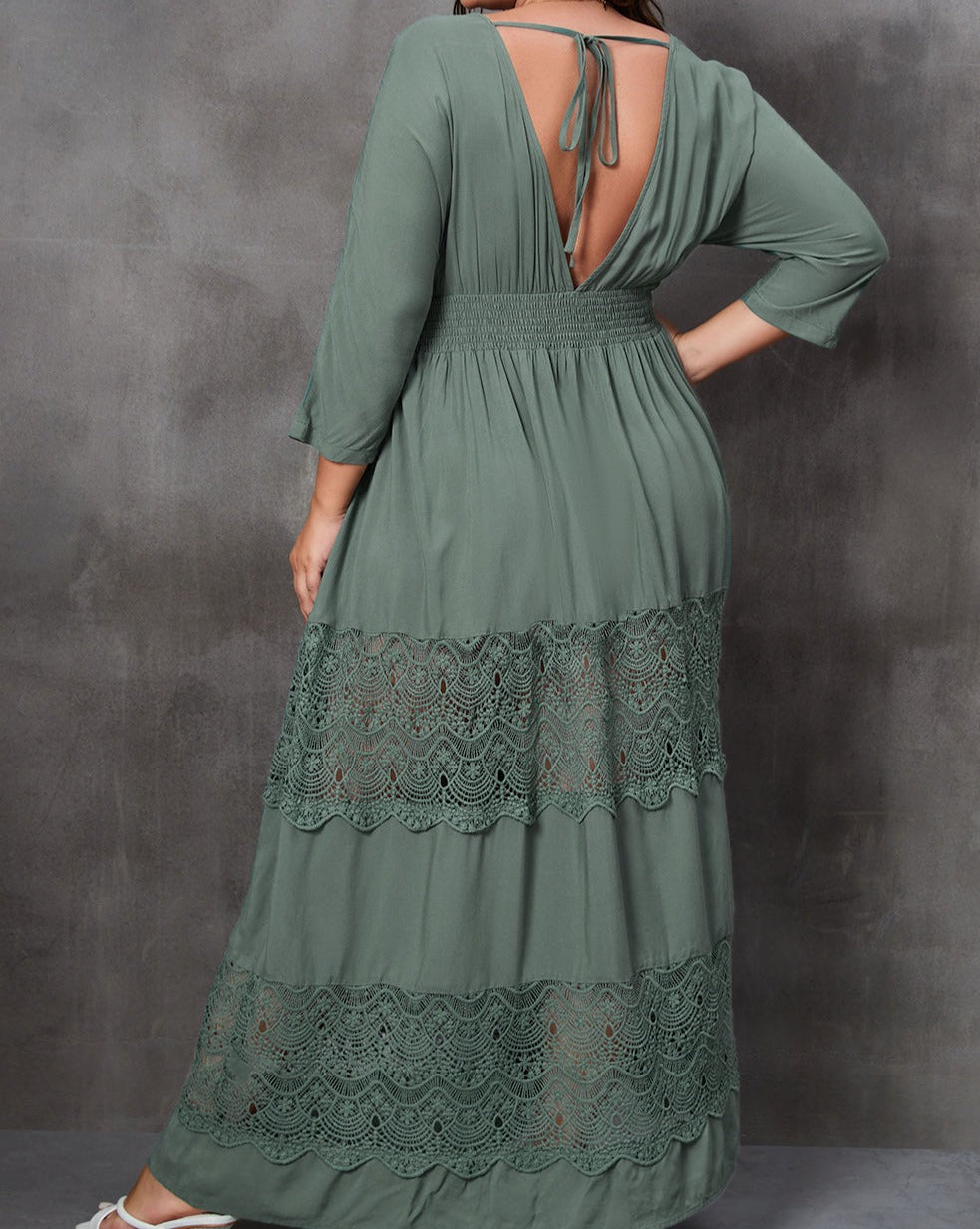 Smocked Lace 3/4 Sleeve Dress Plus Size