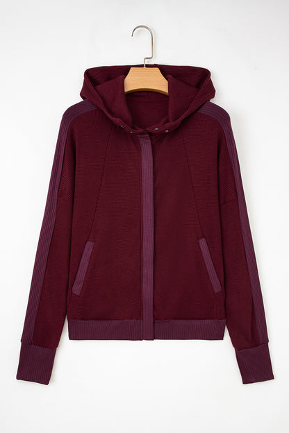 Waffle Zip Up Snap Button Hooded Jacket