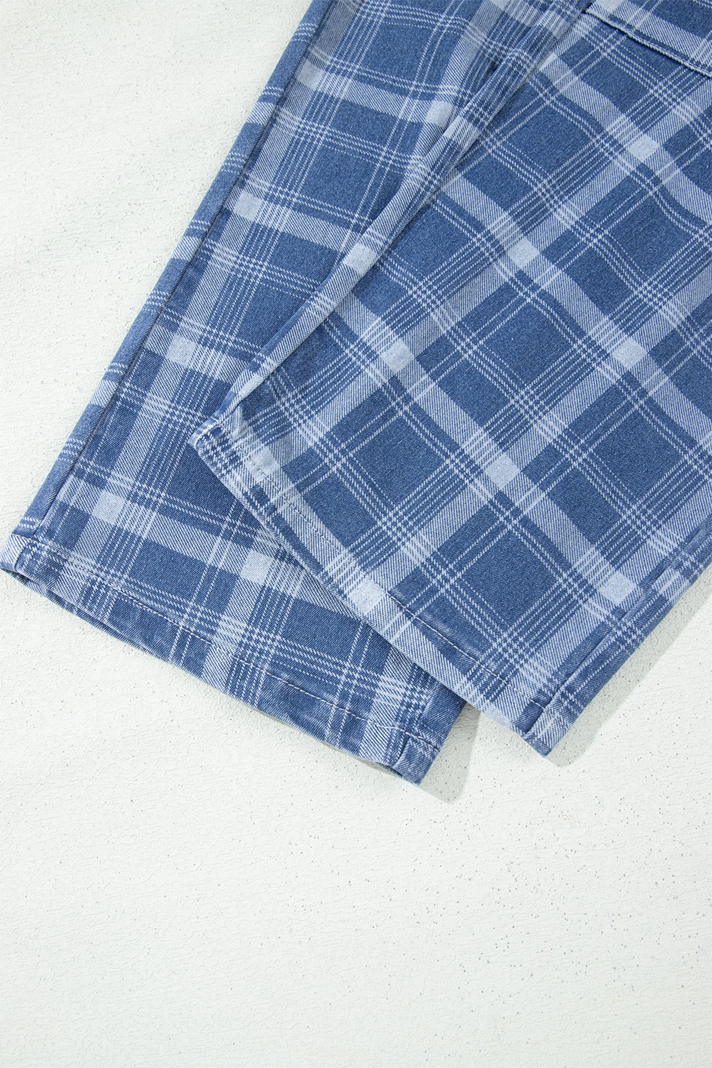 Denim Plaid Grommet Drawstring Waist Jeans