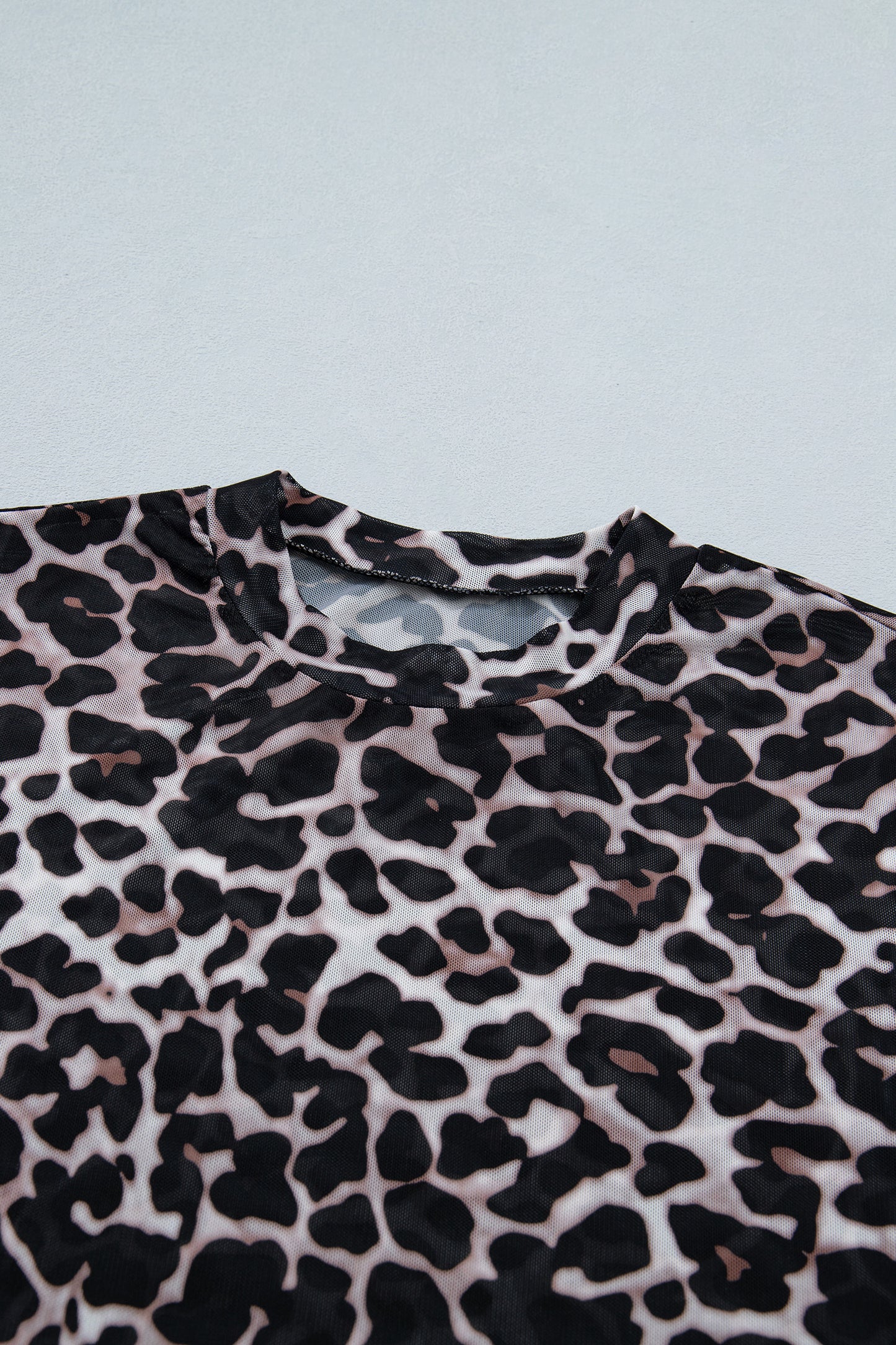 Leopard Sheer Mesh Short Sleeve Top