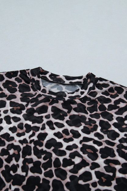 Leopard Sheer Mesh Short Sleeve Top