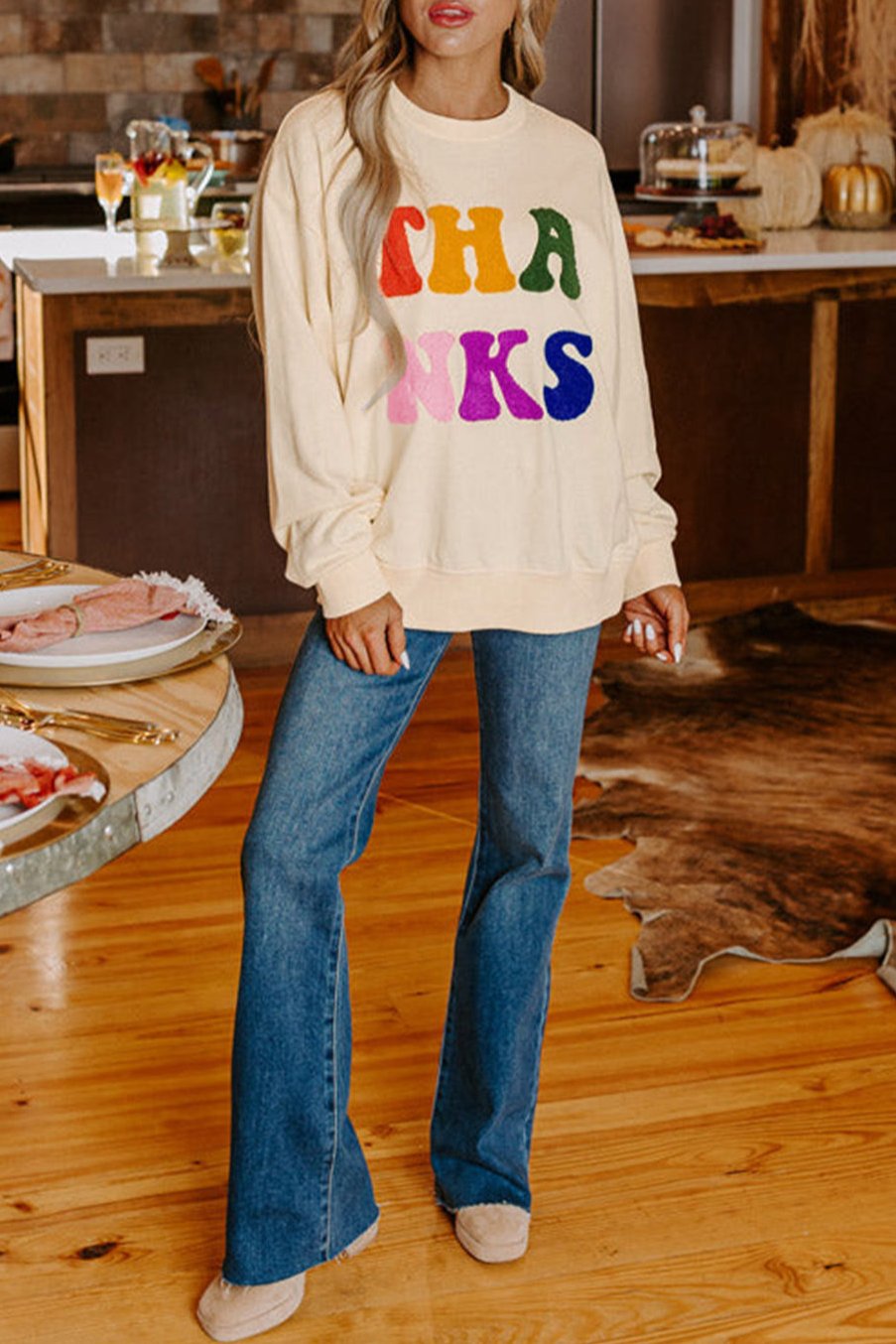 THANKS Chenille Embroidered Sweatshirt