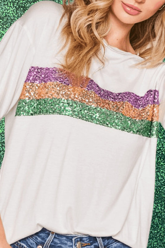 Sequin Stripe Crewneck T-Shirt