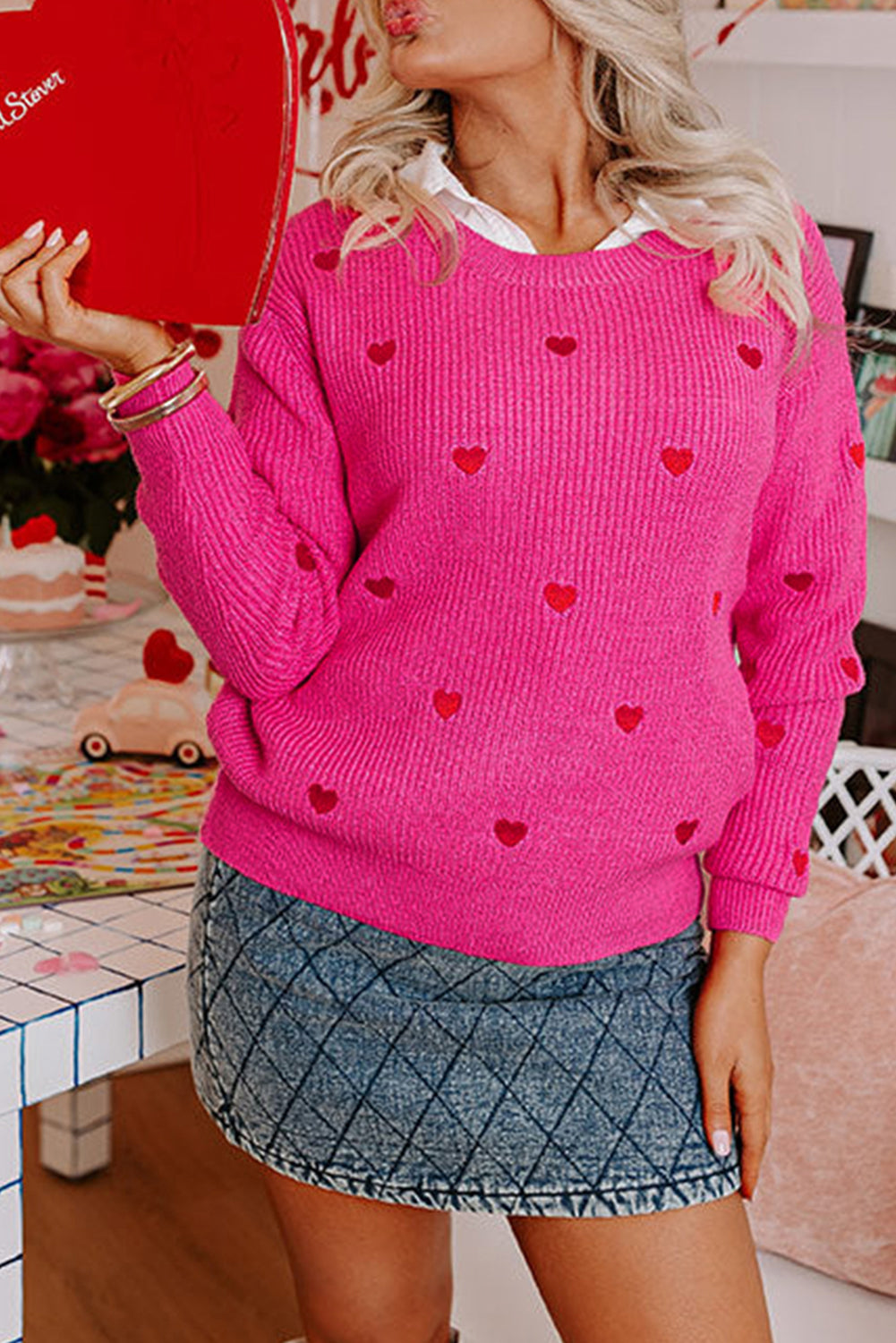 Heart Drop Shoulder Sweater