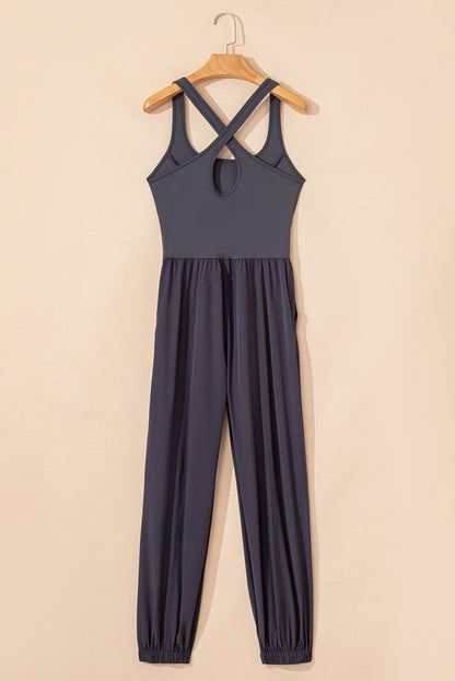 Solid Cross Back Jogger Jumpsuit