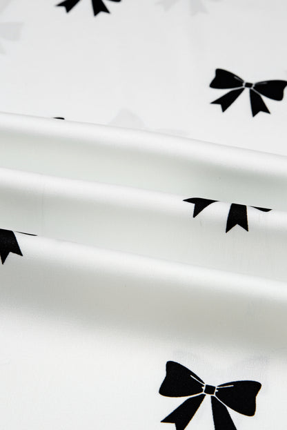 Bow Tie Long Sleeve Top and Pants Pajama Set