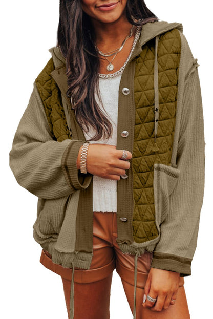 Quilted Waffle Patchwork Hooded Jacket