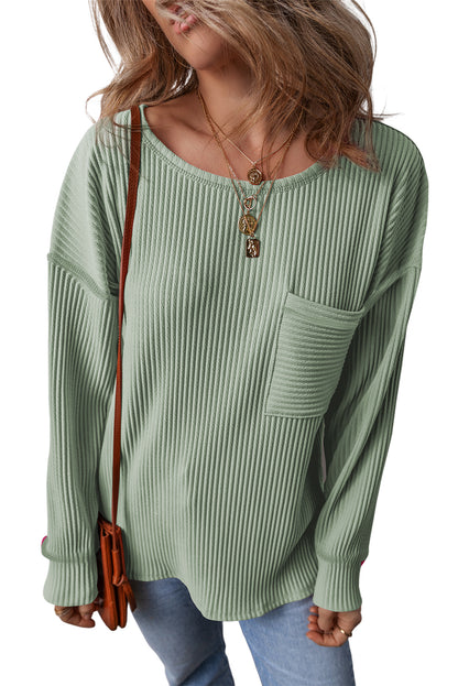 Solid Ribbed Long Sleeve Top