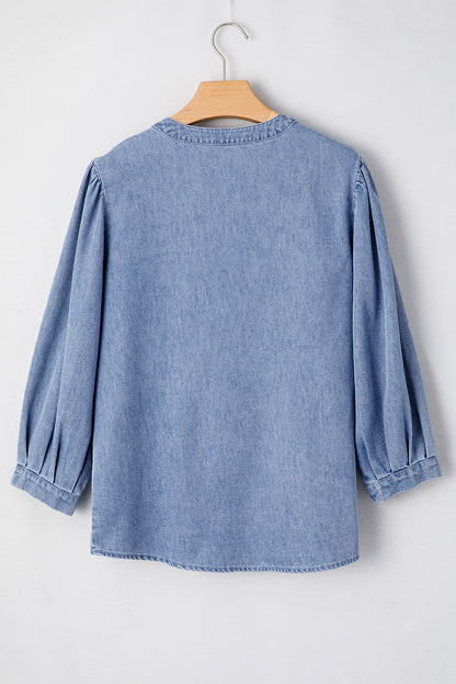 Bow Denim Puff Sleeve Top