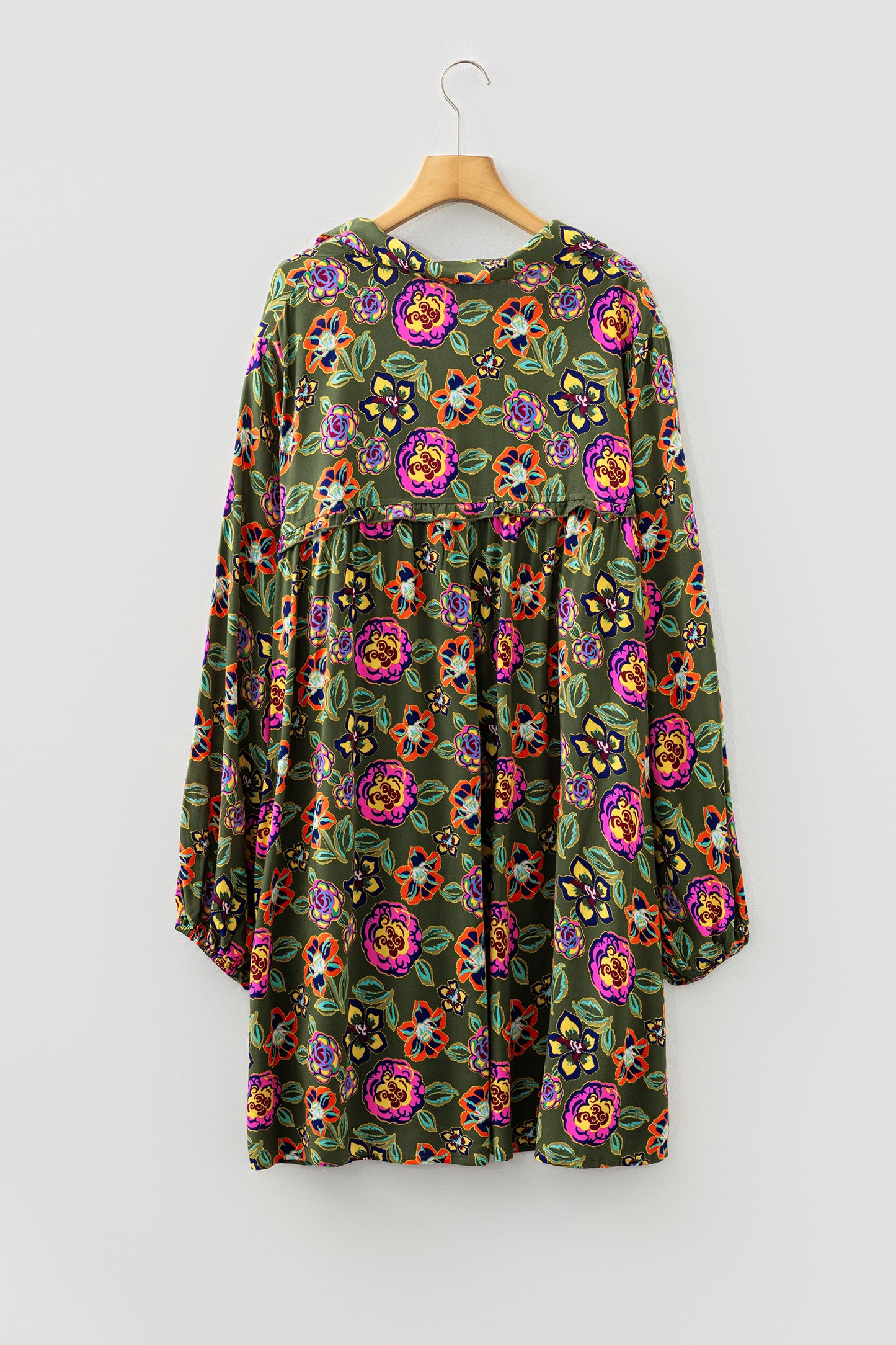 Plus Size Floral Collared V-Neck Mini Dress