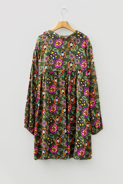 Plus Size Floral Collared V-Neck Mini Dress