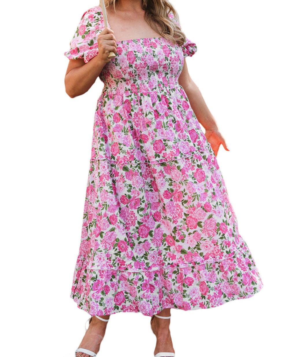 Floral Smocked Puff Sleeve Dress Plus Size