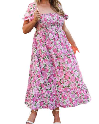 Floral Smocked Puff Sleeve Dress Plus Size