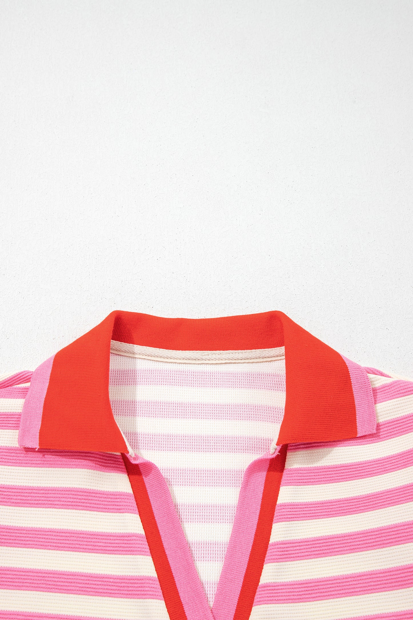 Stripe Contrast Trim Polo Collar Ruffle Sleeve Blouse