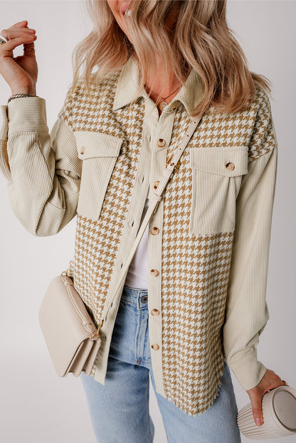 Houndstooth Corduroy Flap Pocket Shacket