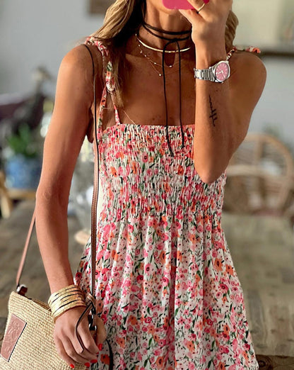 Floral Smocked Ruffle Maxi Dress