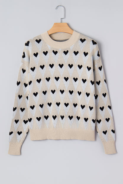 Valentine Geometric Heart Ribbed Trim Sweater