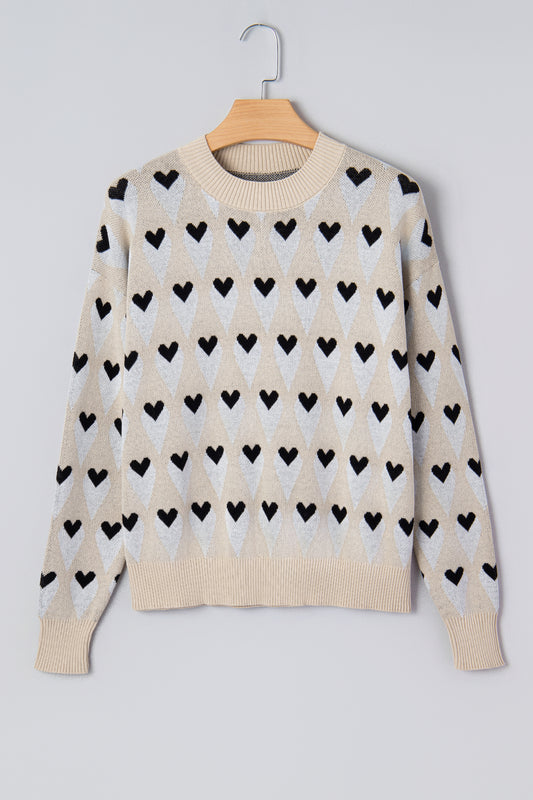 Valentine Geometric Heart Ribbed Trim Sweater