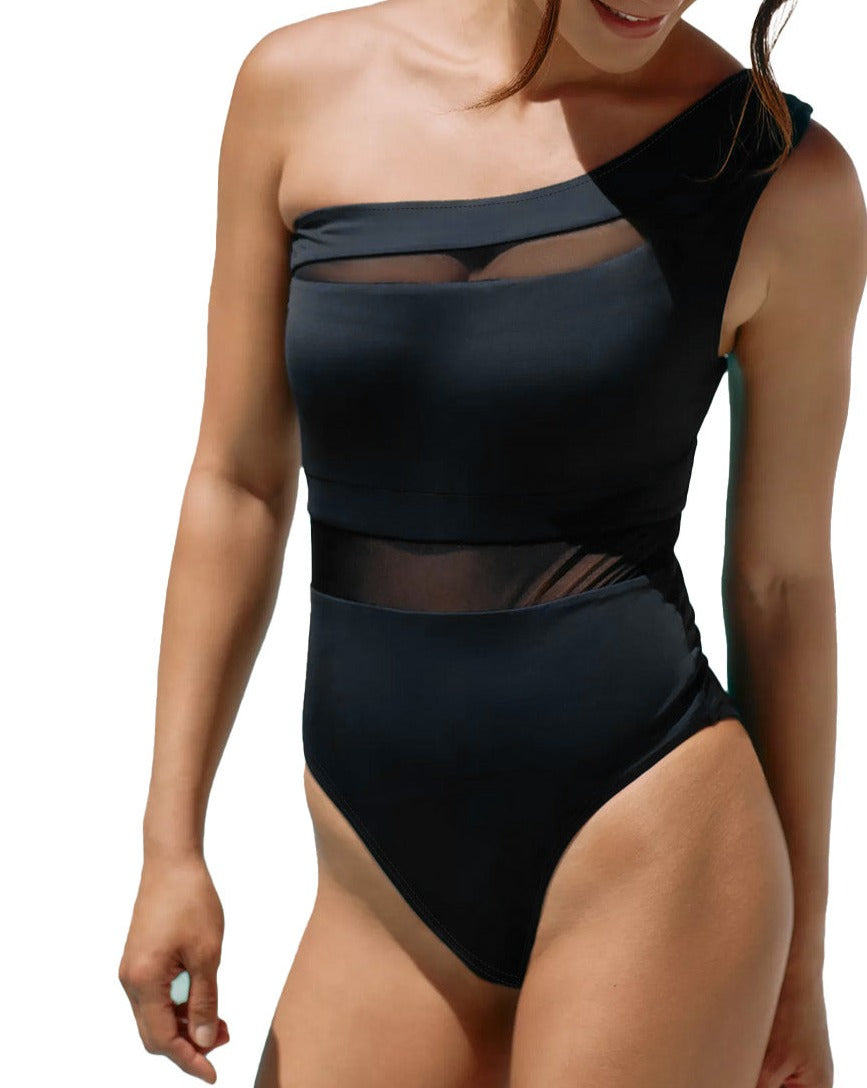 Mesh Asymmetrical One Piece Swimsuit