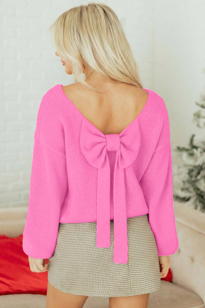 Bow Tie Backless Bubble Sleeve Sweater