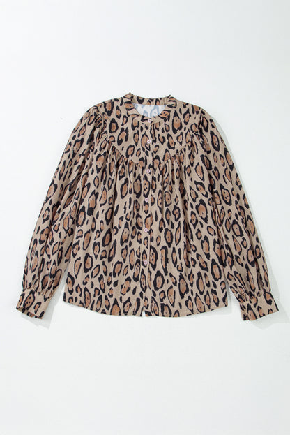 Leopard Balloon Sleeve Buttoned Shirt