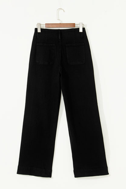 Denim 2-Button High Waist Wide Leg Jeans