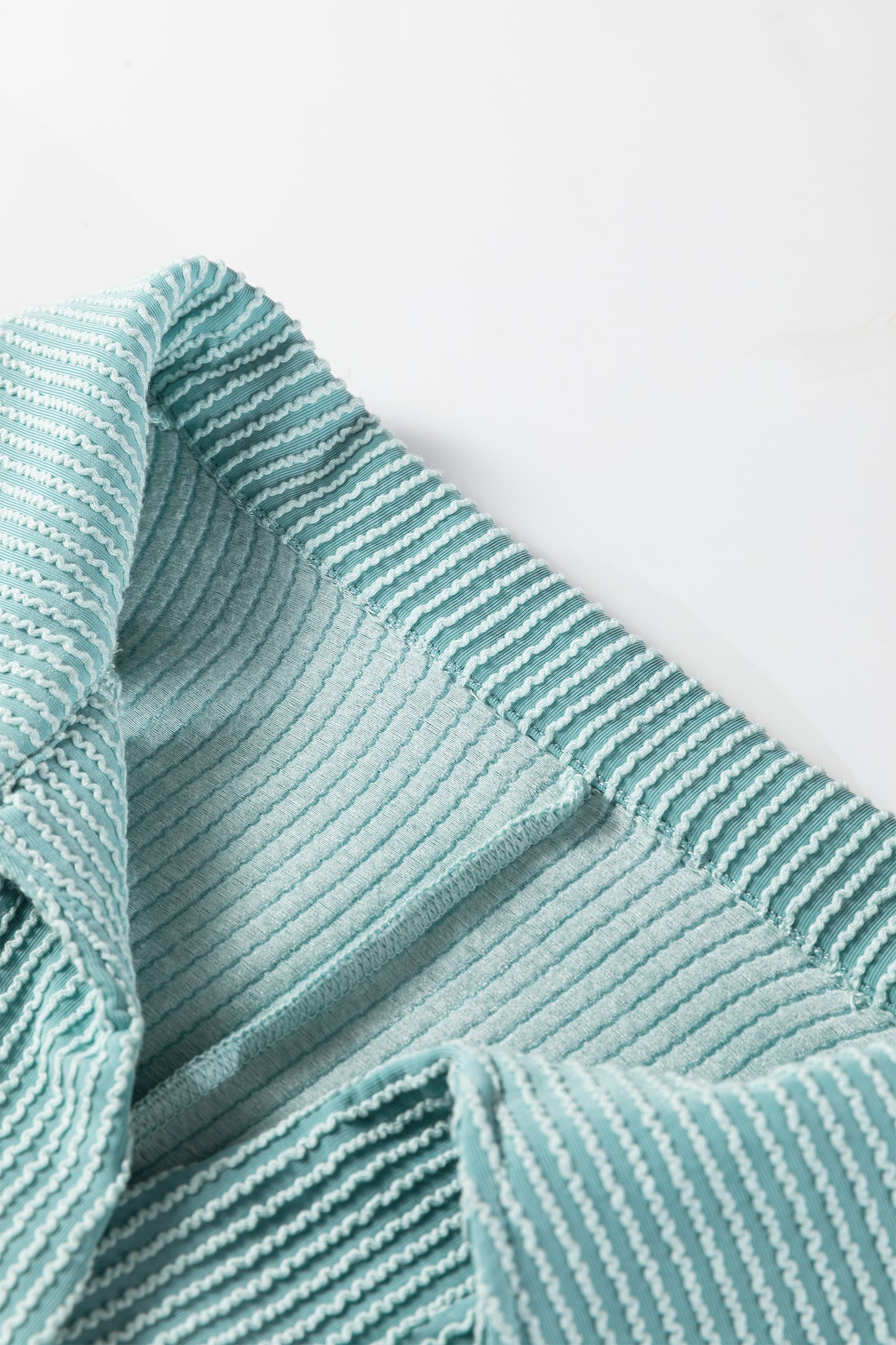 Corded Knit Roll-Up Sleeve Collared Henley Top