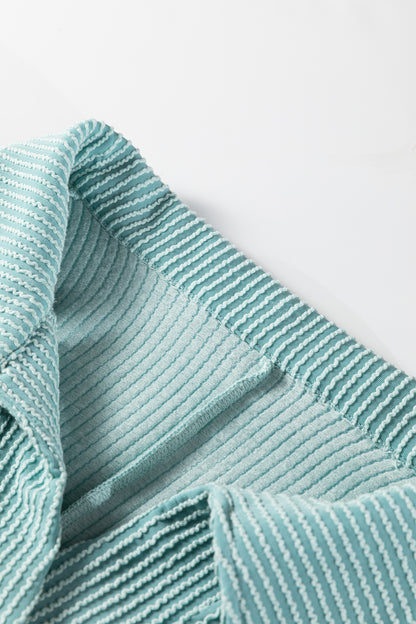 Corded Knit Roll-Up Sleeve Collared Henley Top