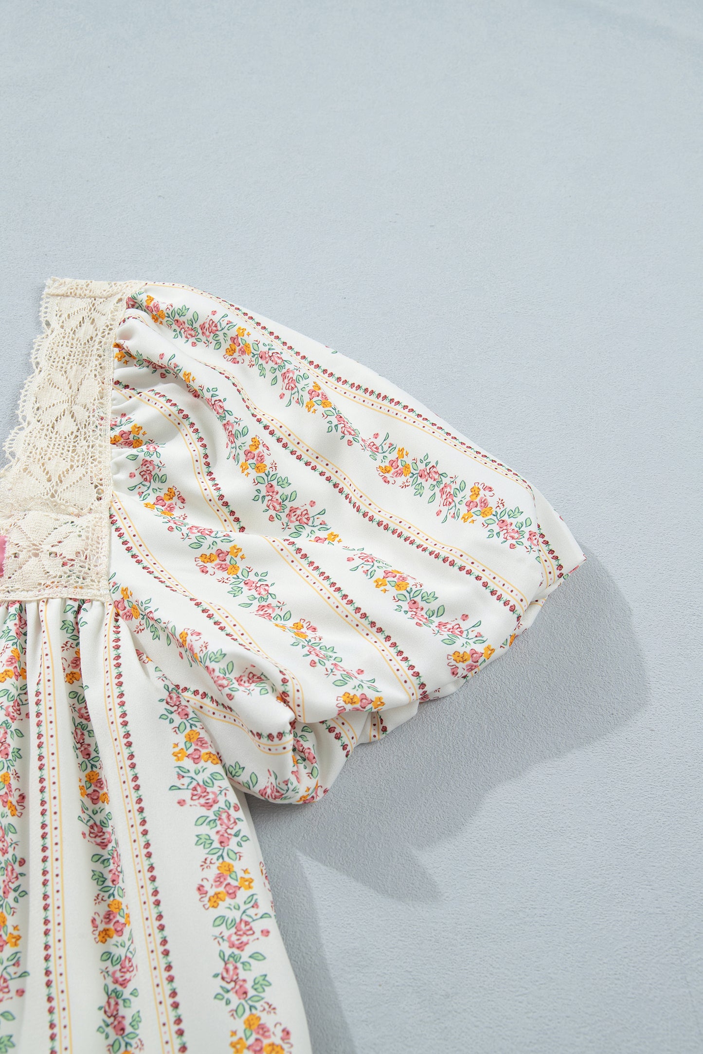 Floral Contrast Ribbon Bow Lace Square Mini Dress