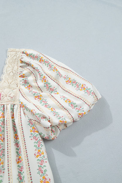 Floral Contrast Ribbon Bow Lace Square Mini Dress